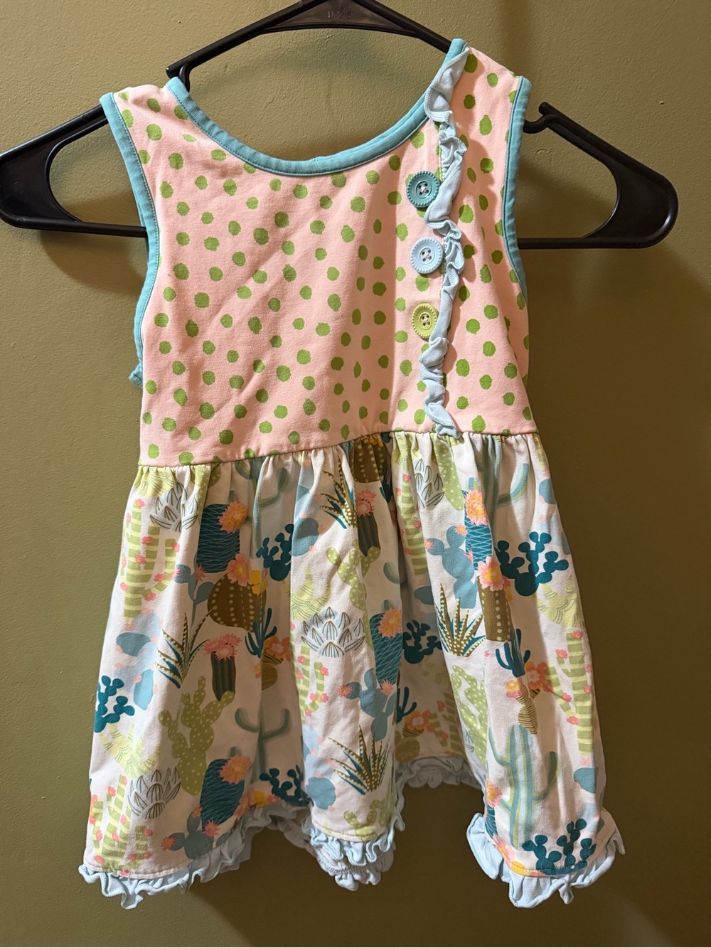 Matilda Jane Cactus Top Girls' Pink & Green Cactus Print Dress with Blue Trim